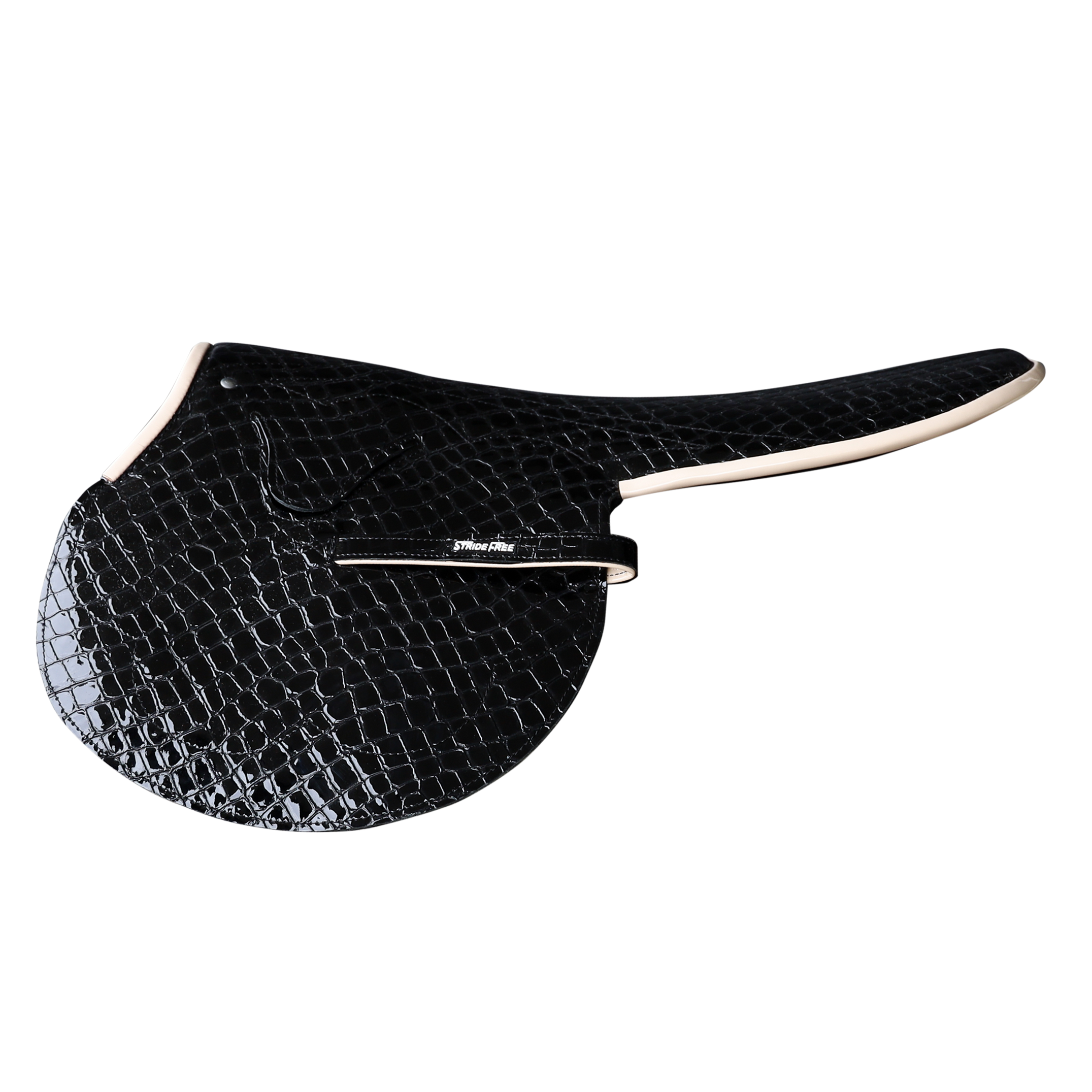 2kg Race Saddle Black Croc Print Beige Piping Straight Cut